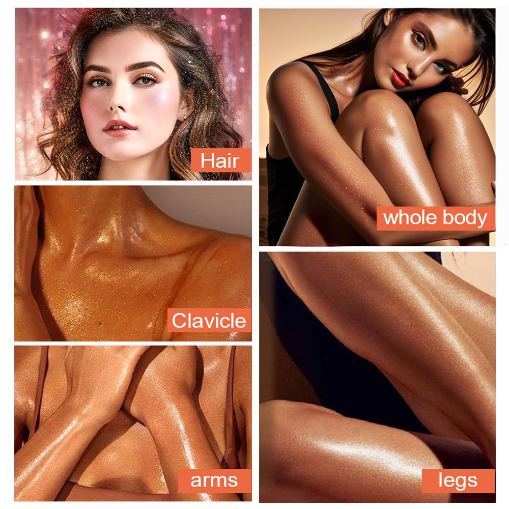 Glitter Body Highlighter Powder Body Shimmer Sparkle Face Brightening Highlighter Powder for Face Eyes Body Glow Makeup With sponge head(04#)