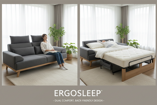 Modern comfortable sofa bed showing dual functionality with proper mattress support and ergonomic design for back health
