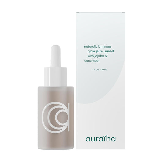 Auraiha Glow Jelly Highlighting Serum - Jojoba & Cucumber Infused Superfood Elixir - Intense Hydration for Radiant, Healthy Glow - Vegan - 1 fl oz (sunset, 1oz)